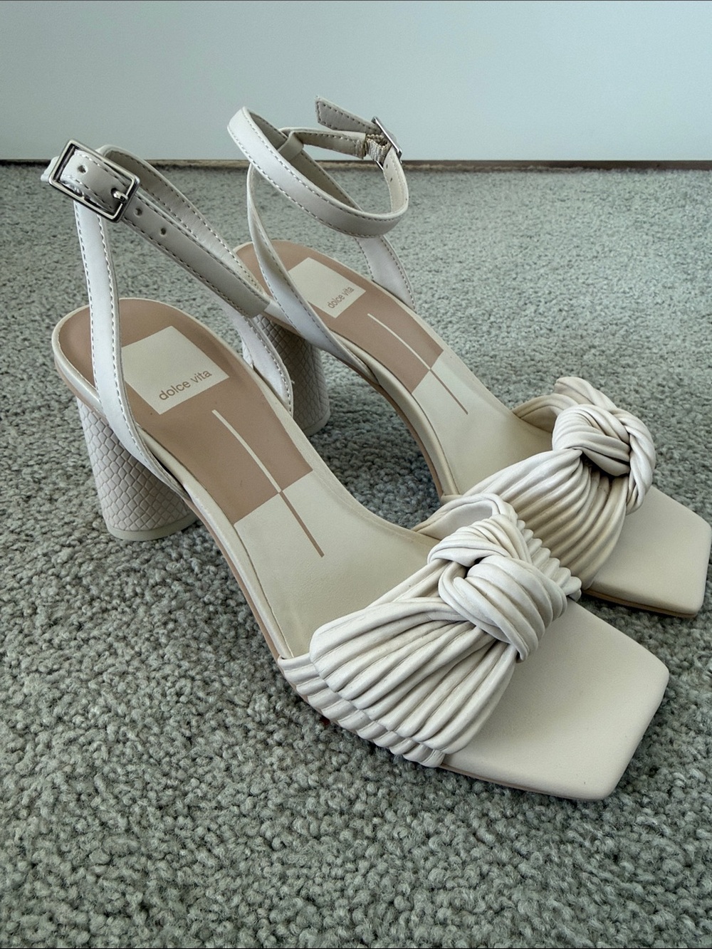 Dolce Vita Cream Knotted Strap Block Heels